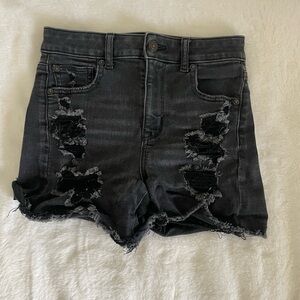 American Eagle Outfitters Black Distressed High-Rise Jean Shorts
